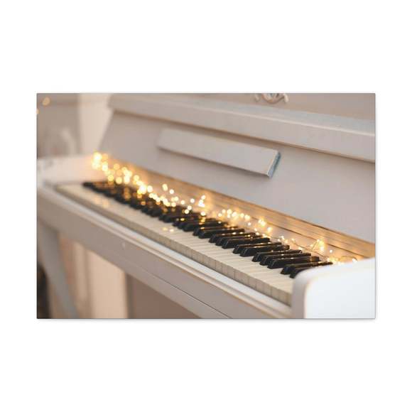 Piano with Glowing Garland Music Lover's Delight Piano Keyboard Canvas Wall Art